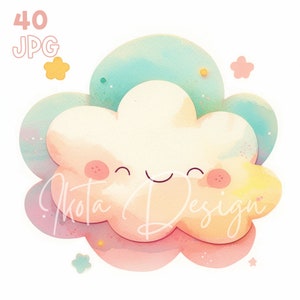 Little Clouds Clipart - 40 JPG di alta qualità - Pianificatore digitale, Junk Journaling, Acquerello, Arte della parete, Uso commerciale, Download digitale, Tazze