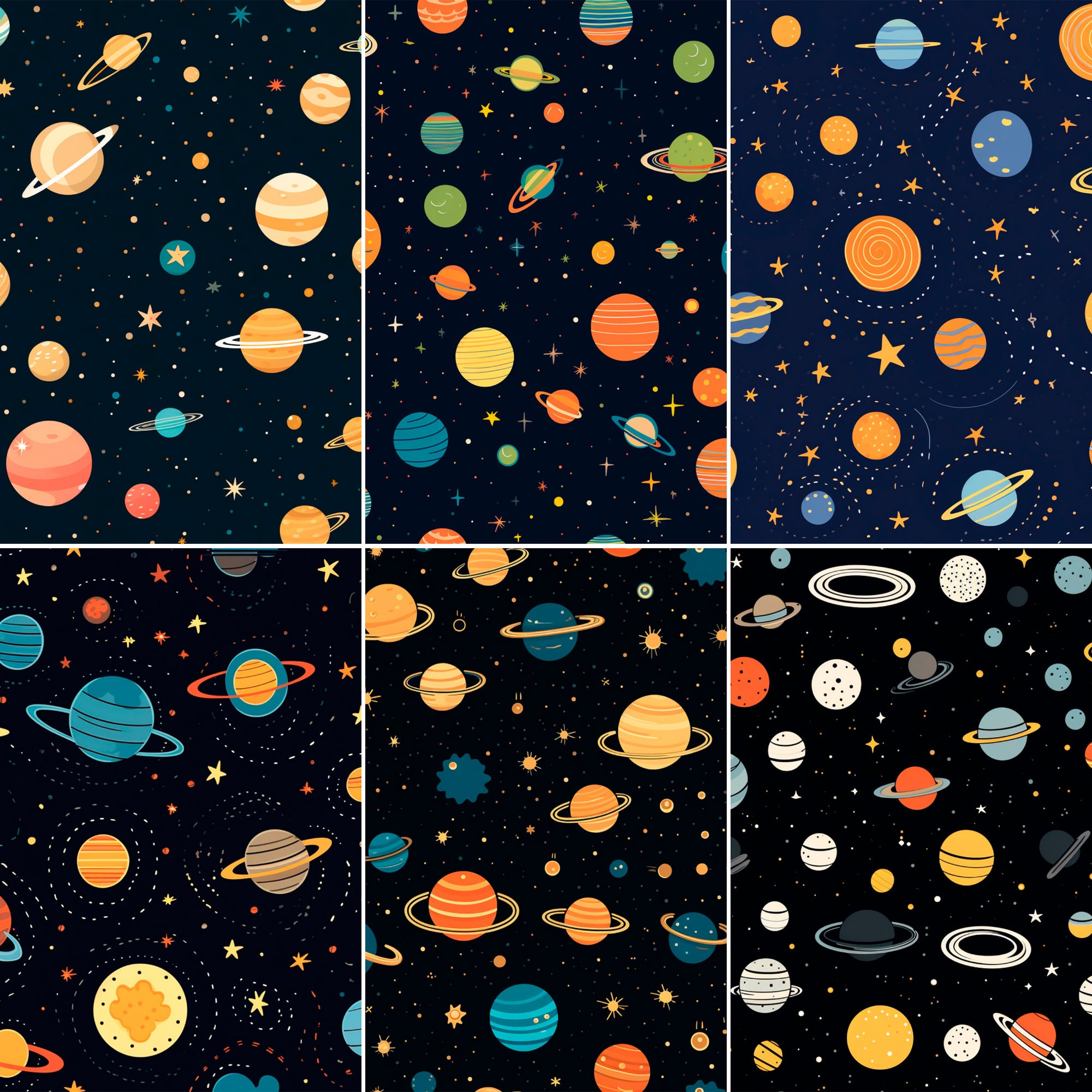 Planets and Stars Seamless Pattern Bundle, Space Digital Paper for Kids ...
