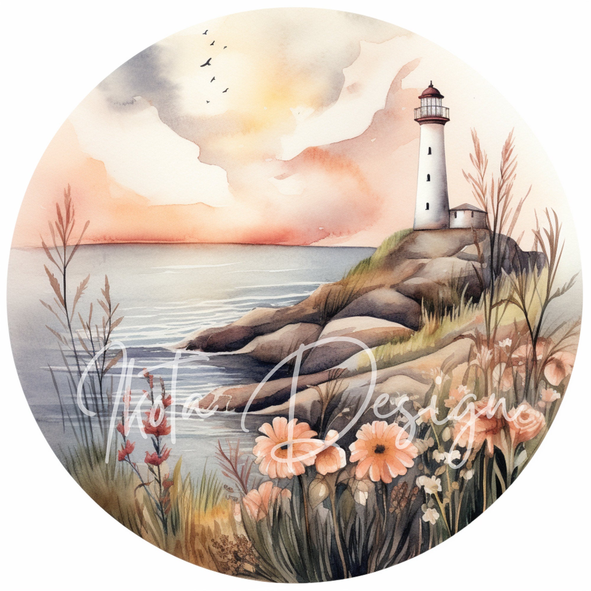 Watercolor Lighthouse Clipart Set Coastal Seascape Visual Printable ...