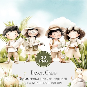 Desert Oasis Clipart - 30 PNG - Digital Planner, Junk Journaling, Wall Art, Commercial Use, Sublimation, Scrapbooking, Cards, Mug, Scene