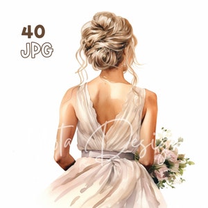 Bruidskapsel clipart - 40 hoge kwaliteit JPG's - digitale planner, junk journaling, aquarel, kunst aan de muur, commercieel gebruik, digitale download