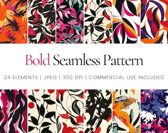 Bold seamless pattern bundle, vibrant abstract floral digital papers, modern colorful backgrounds for scrapbooking, and creative projects