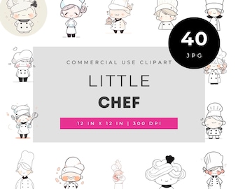 Little chef clipart set for kids cooking crafts, cute child baker illustrations for planners and stickers, kawaii kitchen character art pack