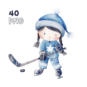 Eishockeyspieler Clipart - 40 hochwertige PNGs - Digitaler Planer, Junk Journaling, Aquarell, Wandkunst, kommerzielle Nutzung, digitaler Download