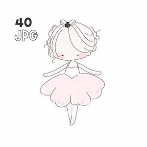 Little Ballerina Clipart - 40 High Quality JPGs - Digital Planner, Junk Journaling, Simple Lines, Wall Art, Commercial Use, Digital Download