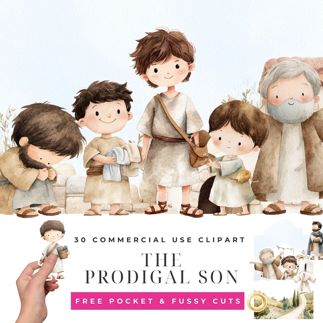Prodigal Son Bible Story Clipart Bundle, Luke 15 Parable Illustrations ...