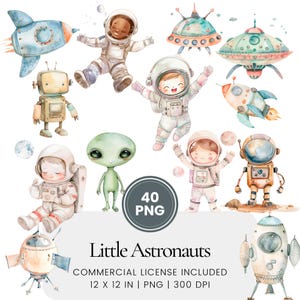 Astronaut Pack Clipart - 40 High Quality PNG - Digital Planner, Junk Journaling, Watercolor, Wall Art, Commercial Use, Digital Download, Mug