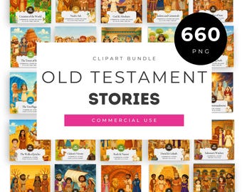 Old Testament Bible Stories Clipart Bundle, 22 Story Sets for Kids, Christian PNG Bible Characters for Teachers and Crafting, Sunday School