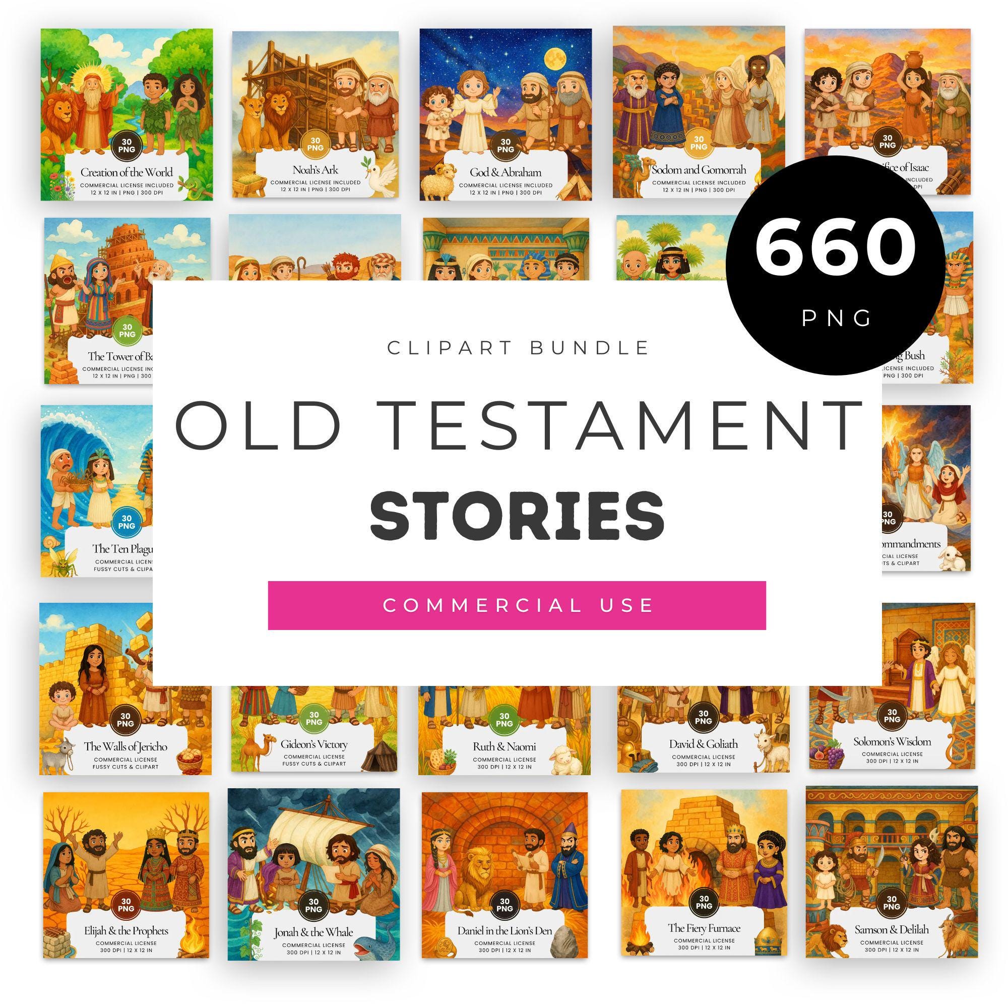 Old Testament Bible Stories Clipart Bundle, 22 Story Sets for Kids ...