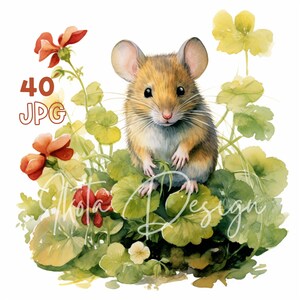 Mouse in the Garden Clipart - 40 JPG di alta qualità - Pianificatore digitale, Junk Journaling, Acquerello, Arte della parete, Uso commerciale, Download digitale