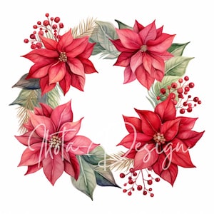 Clipart de grinalda de poinsettia - 40 JPG de alta qualidade - planejador digital, registro de lixo eletrônico, aquarela, arte de parede, uso comercial, download digital