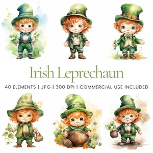 Irish Leprechaun Clipart - 40 JPG de haute qualité - Planificateur numérique, Junk Journaling, Lignes simples, Art mural, Utilisation commerciale, Téléchargement numérique