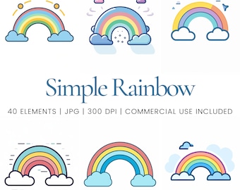 Simple Rainbow Clipart - 40 High Quality JPG - Digital Planner, Junk Journaling, Icon Style, Commercial Use, Digital Download, Mugs, Apparel