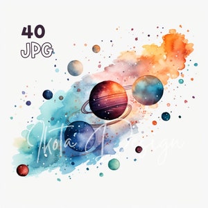 Galaxies in Space Clipart - 40 High Quality JPGs - Digital Planner, Junk Journaling, Watercolor, Commercial Use, Digital Download, Mugs