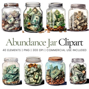Abbondanza Jar Clipart - 40 PNG di alta qualità - Pianificatore digitale, Junk Journaling, Acquerello, Uso commerciale, Download digitale