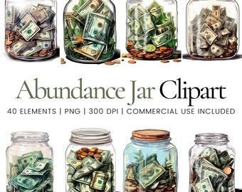 Abundance Jar Clipart - 40 High Quality PNGs - Digital Planner, Junk Journaling, Watercolor, Commercial Use, Digital Download