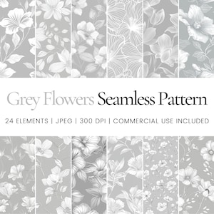 Grey Flowers Seamless Repeat Pattern, Digital Papers, Background, Tumbler Wrap, Printable, Commercial Use, Mug, Apparel, Home Decor, Journal