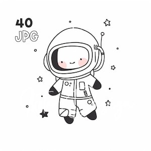 Little Astronaut Clipart - 40 High Quality JPGs - Digital Planner, Junk Journaling, Simple Lines, Wall Art, Commercial Use, Digital Download