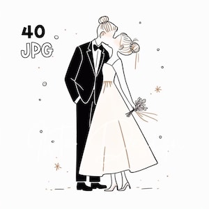 Hochzeitspaar Clipart - 40 hochwertige JPGs - Digitaler Planer, Junk Journaling, einfache Linien, Wandkunst, kommerzielle Nutzung, digitaler Download