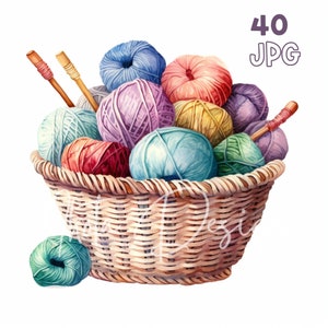 Breigaren clipart - 40 hoge kwaliteit JPG - digitale planner, junk journaling, aquarel, kunst aan de muur, commercieel gebruik, digitale download, mokken