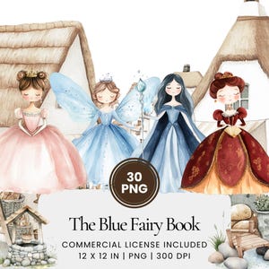 The Blue Fairy Book Clipart - 30 PNG - Digital Planner, Junk Journaling, Wall Art, Commercial Use, Sublimation, Scrapbooking, Cards, Sticker
