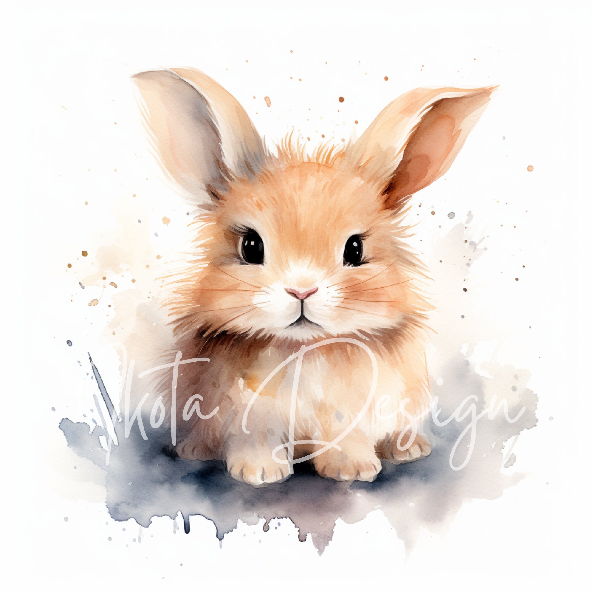 Fluffy Bunny Clipart Bundle JPG, Watercolor Baby Rabbit Illustrations ...