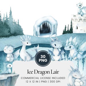 Ice Dragon's Lair Clipart - 30 PNG - Digital Planner, Junk Journaling, Wall Art, Commercial Use, Sublimation, Scrapbooking, Cards, Mugs