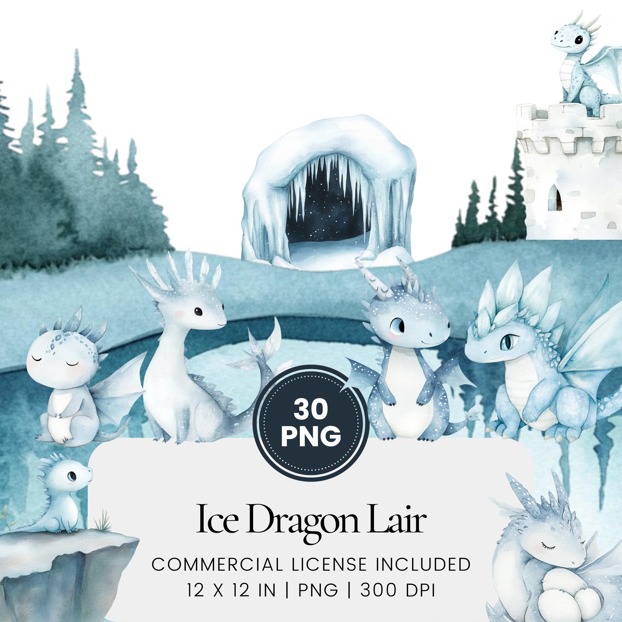 Ice Dragon Lair Clipart, Frosty Fantasy Dragons and Icy Cave