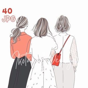 Clipart di amiche - 40 JPG di alta qualità - Planner digitale, Junk Journaling, Wall Art, Uso commerciale, Download digitale, Tazze, Abbigliamento
