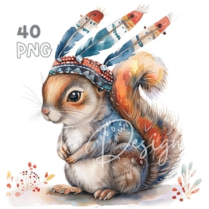 Tribal Squirrel Clipart - 40 PNG de haute qualité - Planificateur numérique, Junk Journaling, Aquarelle, Art mural, Utilisation commerciale, Téléchargement numérique