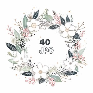 Christmas Wreath Clipart - 40 High Quality JPGs - Digital Planner, Junk Journaling, Simple Lines, Wall Art, Commercial Use, Digital Download