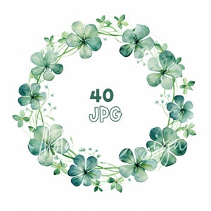 Clover Wreath Clipart - 40 High Quality JPGs - Digital Planner, Junk Journaling, Wall Art, Commercial Use, Digital Download, Mugs, Apparel