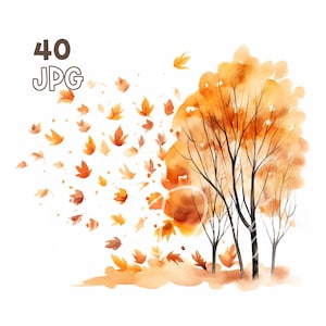 Autumn Falling Leaves Clipart - 40 High Quality JPGs - Digital Planner, Junk Journaling, Watercolor, Commercial Use, Digital Download