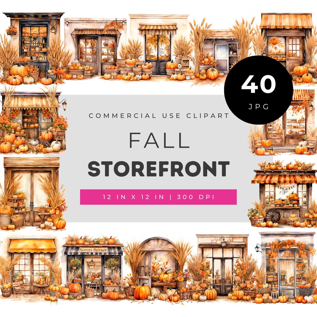 Fall Storefront Watercolor Clipart Set, Cozy Autumn Shop Fronts With ...