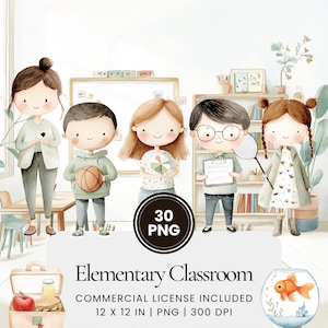 Elementary Classroom Clipart - 30 PNG - Pianificatore digitale, Junk Journaling, Wall Art, Uso commerciale, Sublimazione, Scrapbooking, Carte, Tazze