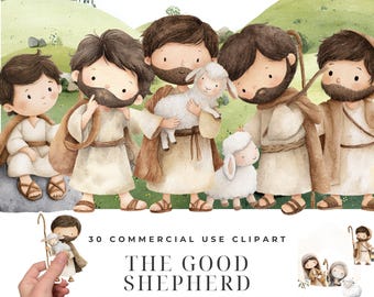 Lost Sheep Good Shepherd Bible Clipart Bundle, Watercolor Parable Illustrations, Children Sunday School, Faith Storybook Designs Download