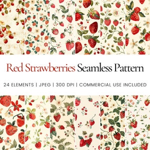 Red Stawberries Seamless Repeat Pattern, Digital Papers, Background, Tumbler Wrap, Printable, Commercial Use Digital Paper, Mugs, Decor