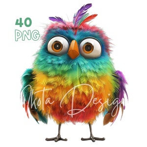 風変わりな鳥のクリップアート - 40 個の高品質 PNG - デジタル プランナー、ジャンク ジャーナリング、水彩画、ウォール アート、商用利用、デジタル ダウンロード、マグカップ