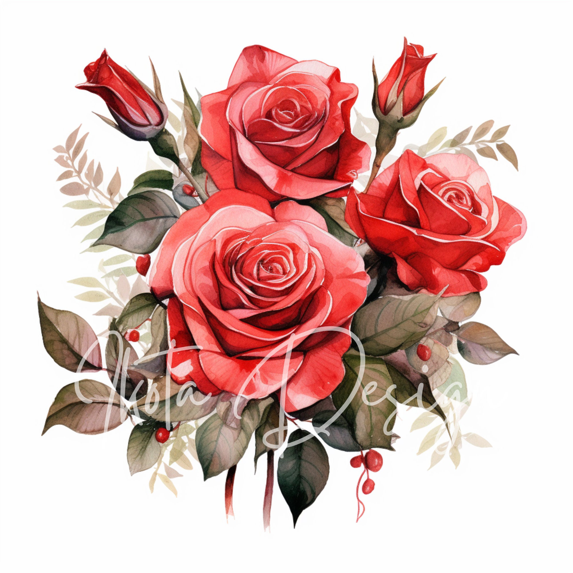 Red Roses Bouquet Clipart 40 High Quality Jpgs Digital Planner, Junk ...