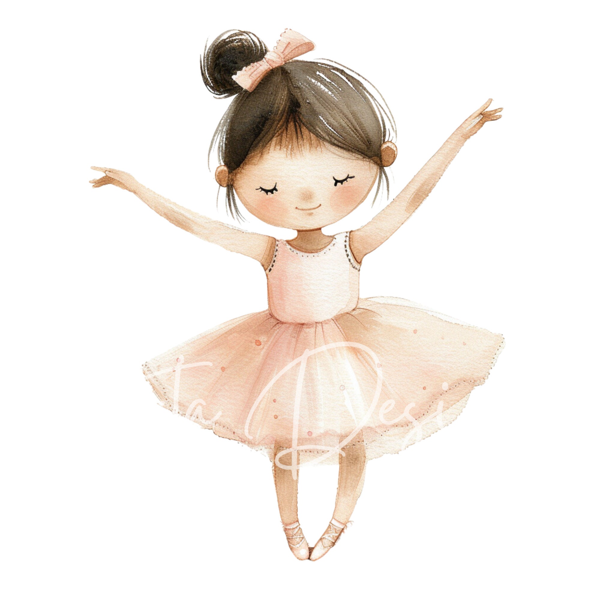 Soft Ballerina Watercolor Clipart Set, Cute Little Girl Ballet Dancer ...