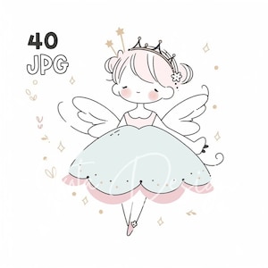 Fairy Clipart - 40 JPG di alta qualità - Pianificatore digitale, Junk Journaling, Wall Art, Linee semplici, Uso commerciale, Download digitale, Tazze