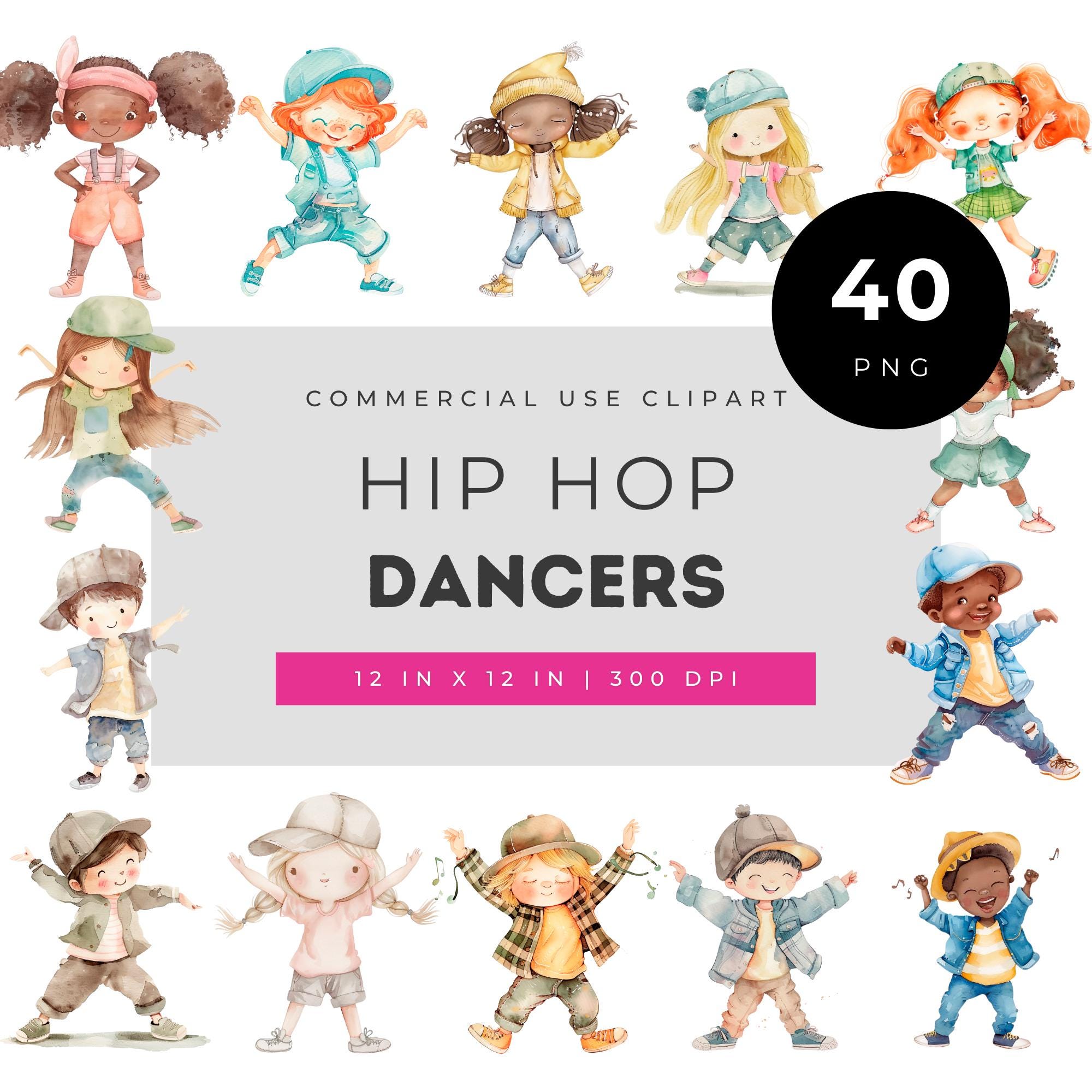 Hip Hop Dancers Watercolor Clipart Bundle, Street Dance Kids Png Set, Urban  Movement Illustration Pack for Posters, Planners and Crafts - Etsy, image size:2000x2000