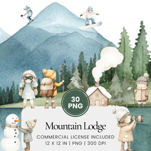 Mountain Lodge Clipart - 30 PNG - Digitale planner, junk journaling, wandkunst, commercieel gebruik, sublimatie, scrapbooking, kaarten, mokken, scène