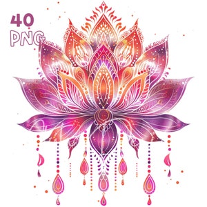Lotusbloemen - 40 Hoge kwaliteit PNG - Digitale Planner, Junk Journaling, Aquarel, Commercieel Gebruik, Digitale Download, Mokken, Home Decor