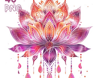 Lotus Flowers - 40 High Quality PNG - Digital Planner, Junk Journaling, Watercolor, Commercial Use, Digital Download, Mugs, Home Decor
