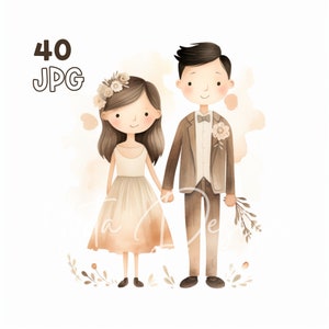 Clipart delle coppie di sposi - 40 JPG di alta qualità - Pianificatore digitale, Junk Journaling, Minimalista, Arte della parete, Uso commerciale, Download digitale