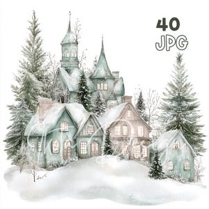Witte winters tafereel clipart - 40 hoge kwaliteit JPG's - digitale planner, junk journaling, kunst aan de muur, commercieel gebruik, sublimatie, scrapbook