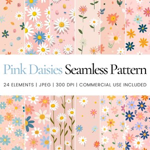 Pink Daisies Seamless Repeat Pattern, Digital Papers, Background, Tumbler Wrap, Printable, Commercial Use, Mugs, Apparel, Decor, Journal