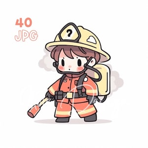Little Firefighter Clipart - 40 High Quality JPGs - Digital Planner, Junk Journaling, Wall Art, Commercial Use, Digital Download, Mugs