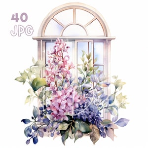 Floral Window Clipart - 40 High Quality JPGs - Digital Planner, Junk Journaling, Watercolor, Wall Art, Commercial Use, Digital Download, Mug